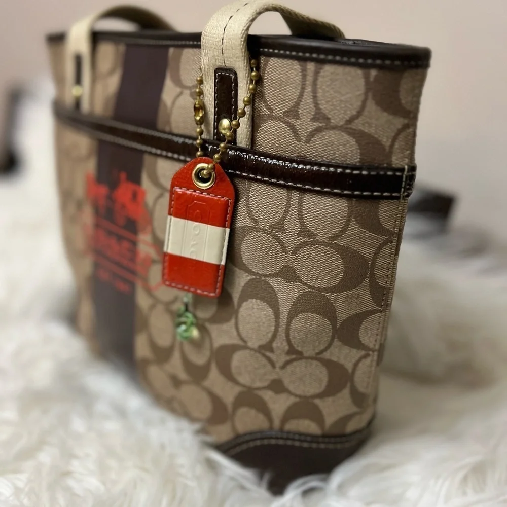 Vintage Coach #11349 Tan and Brown Signature Tote